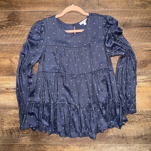 Blu Pepper Get Caught Up Boho Babydoll Top Size Small Navy NWOT